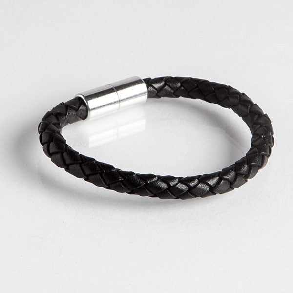 Magnetic Leather Bracelet - Black BLK-7.25