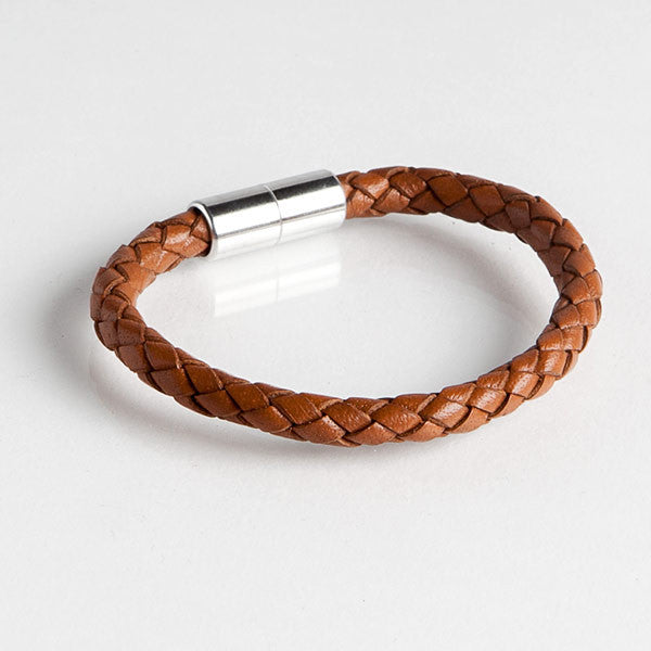 Brown Leather Bracelet Stainless Steel Magnetic Lock