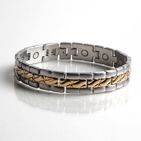 Magnetic Stainless Steel Bracelet with Gold Plating (L22)