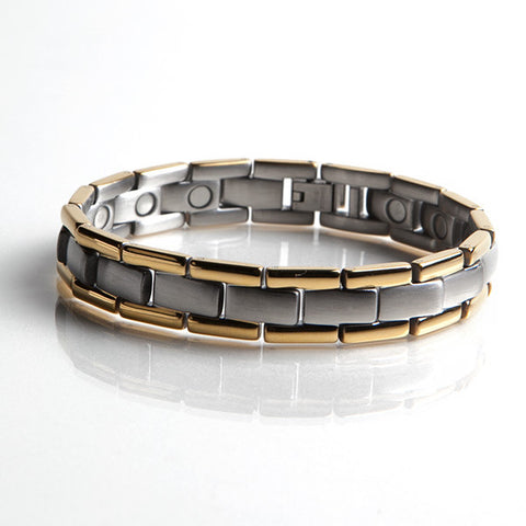 Magnetic Stainless Steel Bracelet with Gold Plating (L44)
